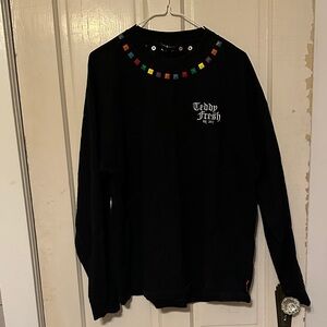 Teddy Fresh Black Long Sleeve Colorful stud Neck Accents unisex L streetwear